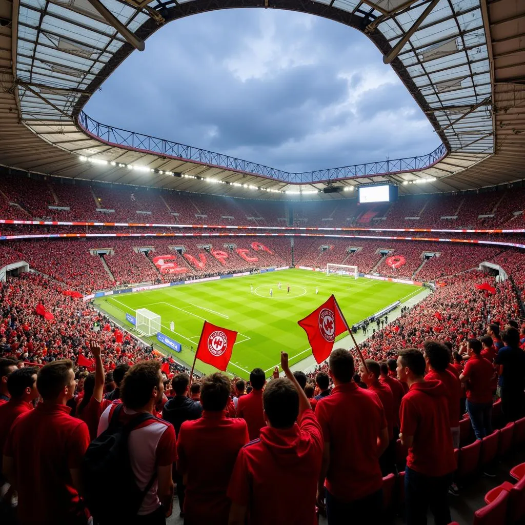 Fans von Bayer 04 Leverkusen in der BayArena