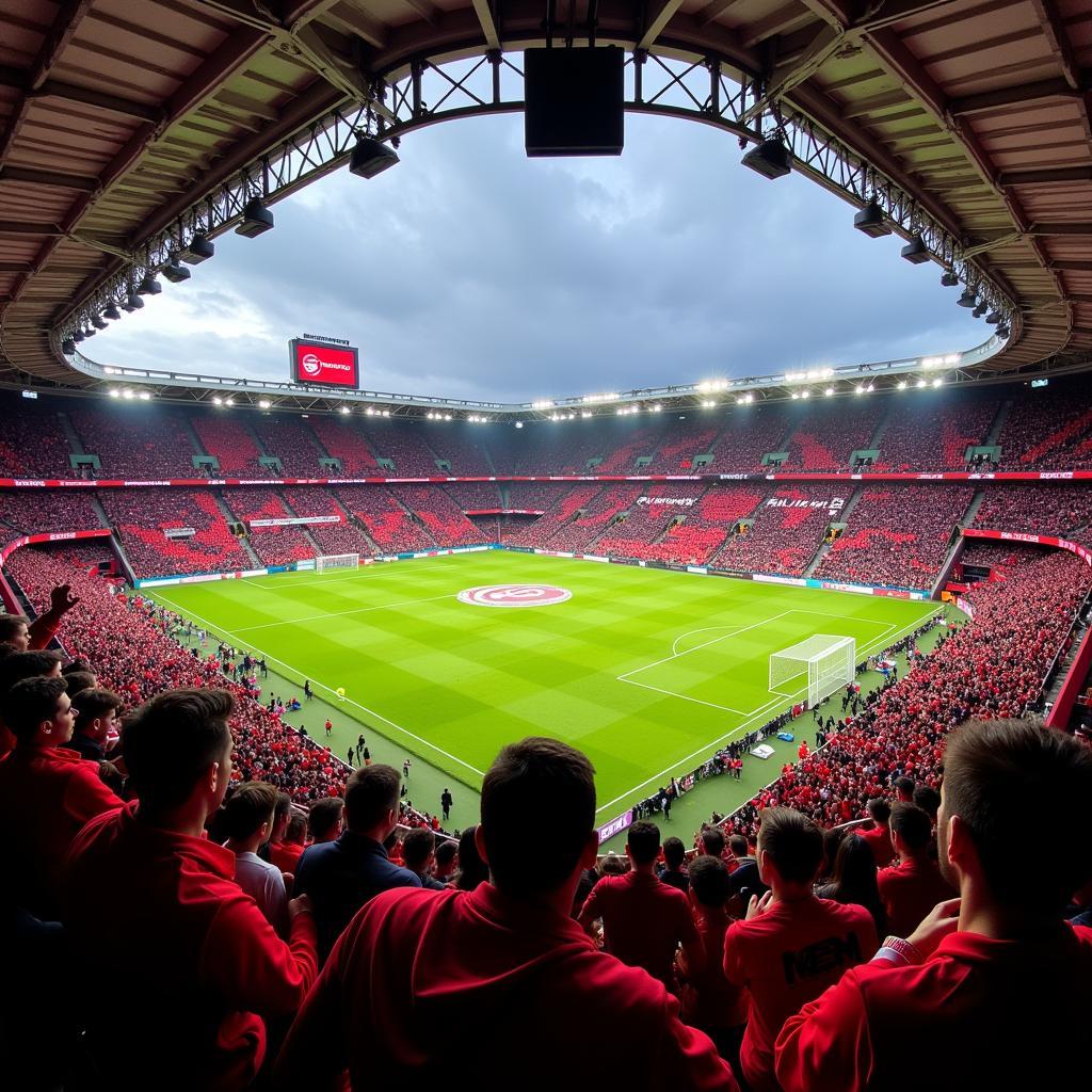 Bayer 04 Leverkusen Fans in der BayArena: Die leidenschaftlichen Anhänger der Werkself feuern ihre Mannschaft an.