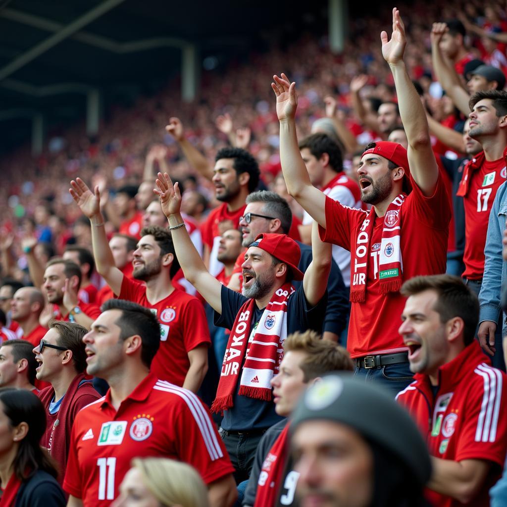 Bayer 04 Leverkusen Fans tragen Jako Kleidung