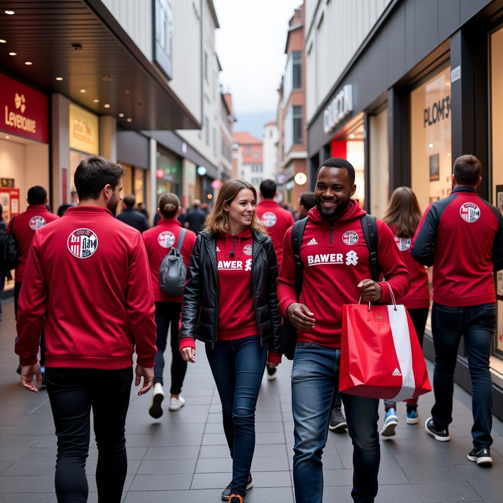 Bayer 04 Leverkusen Fans beim Shopping in Leverkusen.