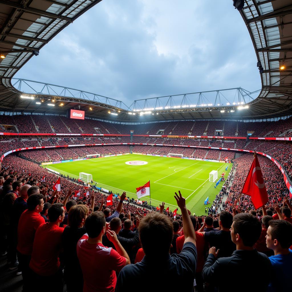 Fans von Bayer 04 Leverkusen und FC Schalke 04 im Stadion