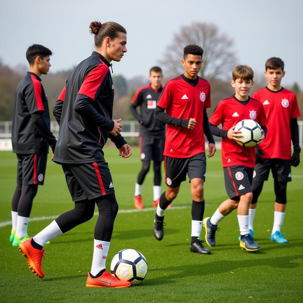 Junge Talente trainieren in der Nachwuchsakademie von Bayer 04 Leverkusen