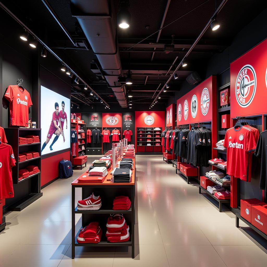 Innenansicht des Bayer 04 Leverkusen Shops