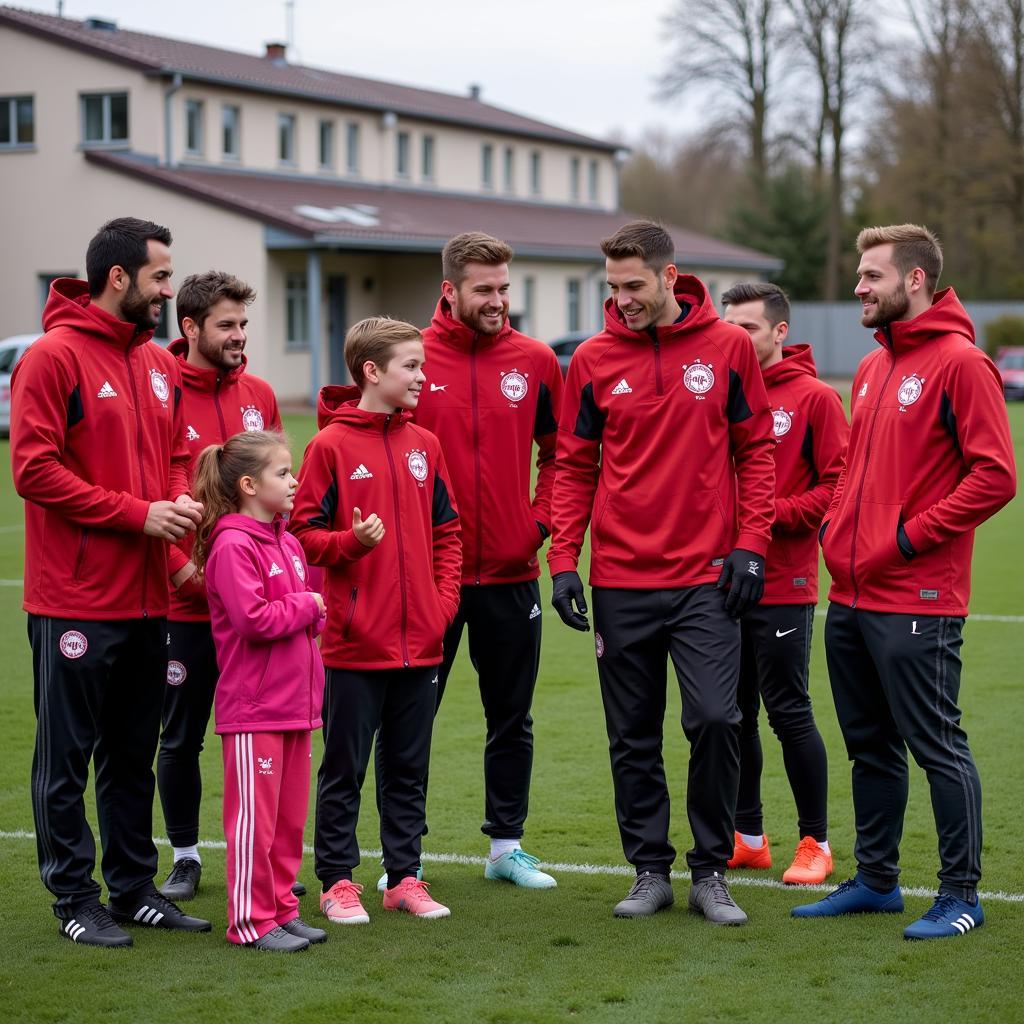 Spieler von Bayer 04 Leverkusen besuchen ein soziales Projekt