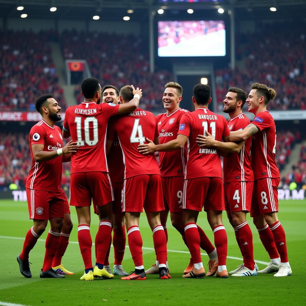 Spieler der Bayer 04 Leverkusen im Stadion