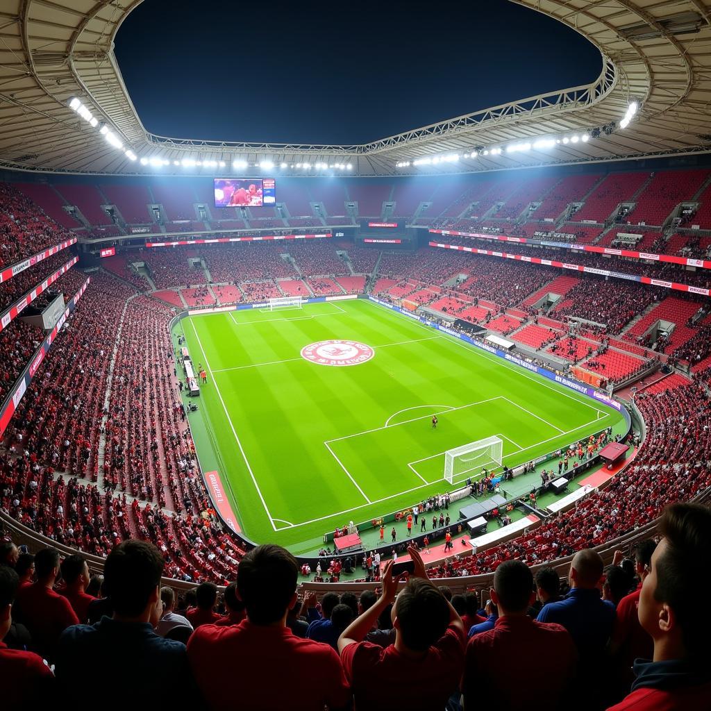 Panoramaansicht der BayArena, dem Heimstadion von Bayer 04 Leverkusen