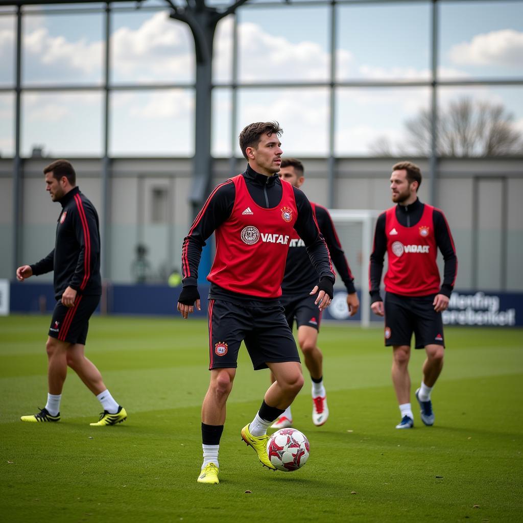 Spieler von Bayer 04 Leverkusen trainieren im hochmodernen Trainingszentrum an der Schusterinsel 20 51379 Leverkusen.