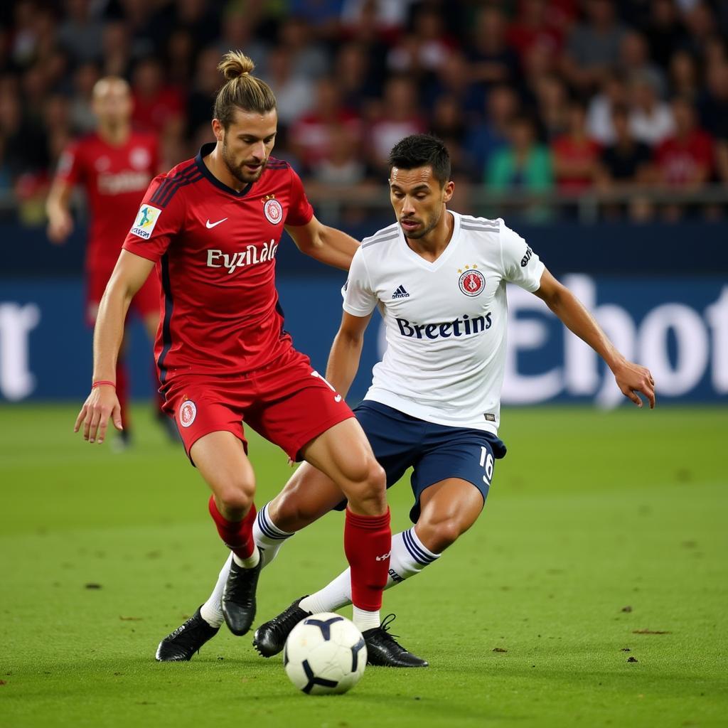 Bayer 04 Leverkusen im DFB-Pokal Spiel - Spieler kämpft um Ballbesitz