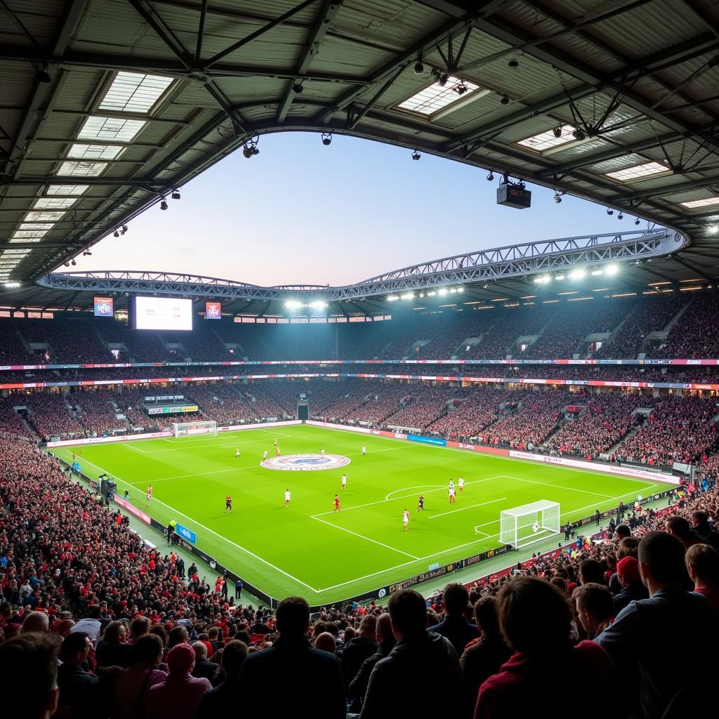 Spieler von Bayer 04 Leverkusen und TSG 1899 Hoffenheim kämpfen um den Ball in der BayArena