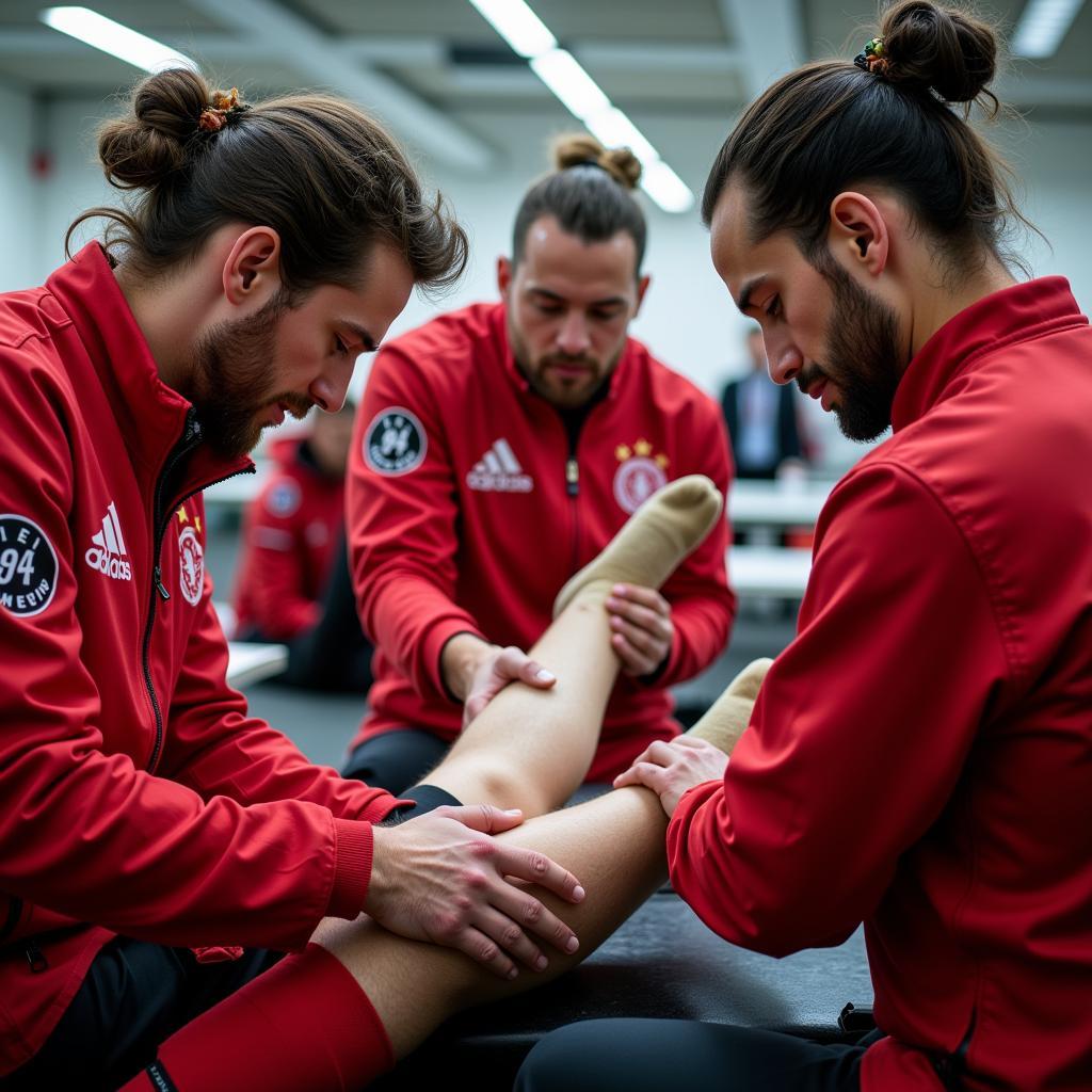 Bayer 04 Medizin-Team bei der Behandlung