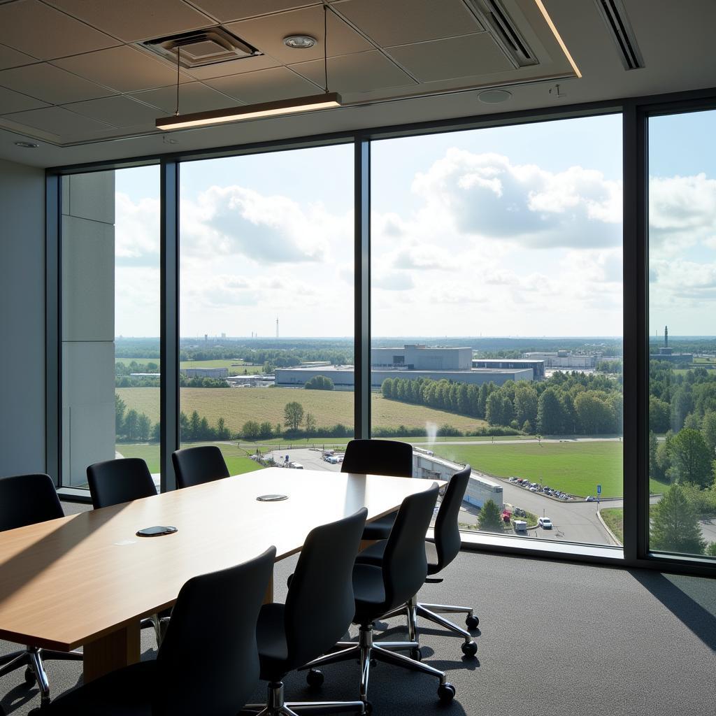 Meetingraum im Gebäude D201 mit Blick auf den Chempark