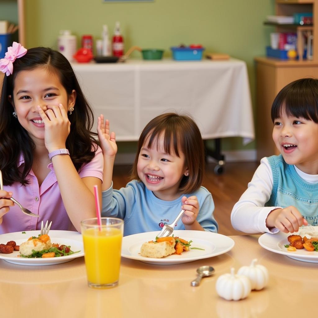 Kinder genießen das Mittagessen in der Kita