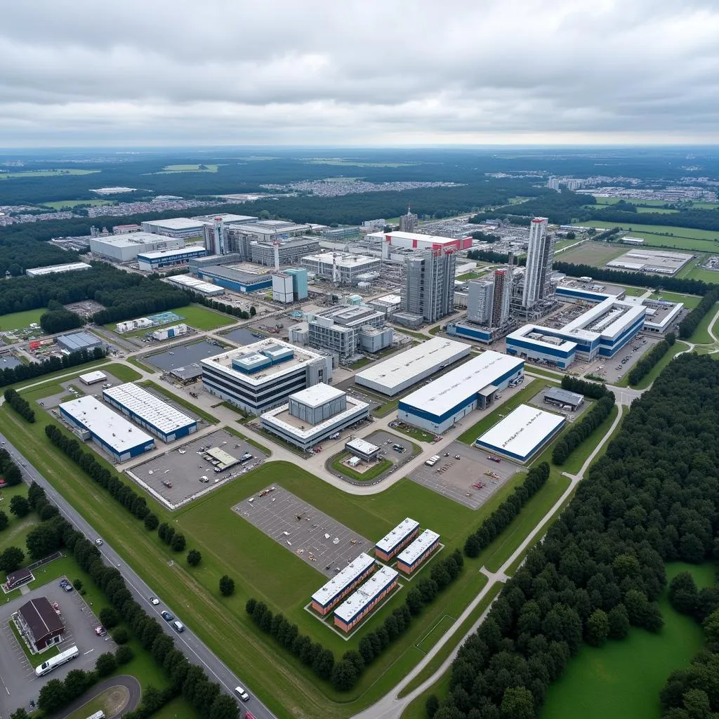 Luftbild des Bayer Chempark Leverkusen