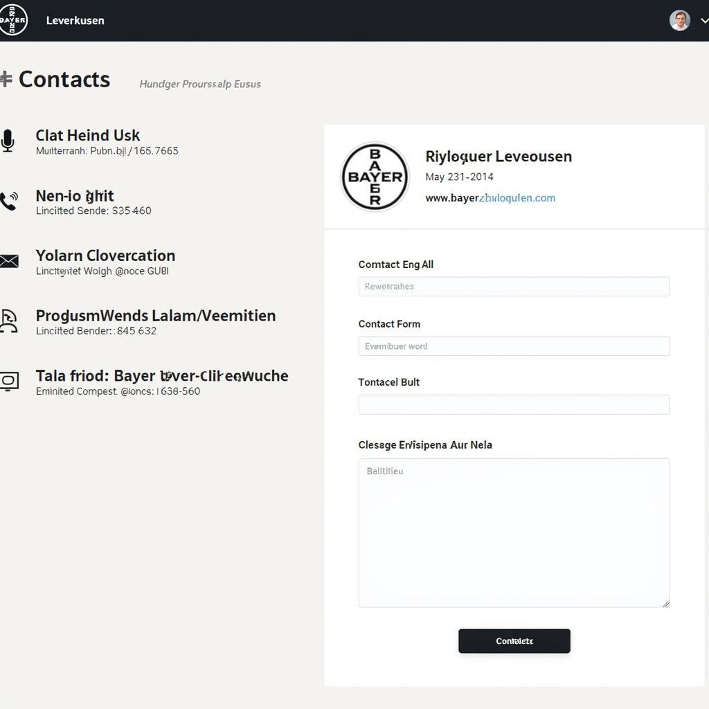 Bayer Leverkusen Kontaktinformationen auf der Website