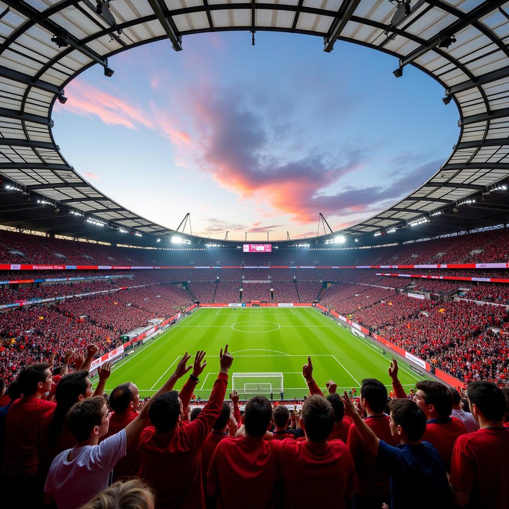 Fans von Bayer Leverkusen und AS Rom im Stadion