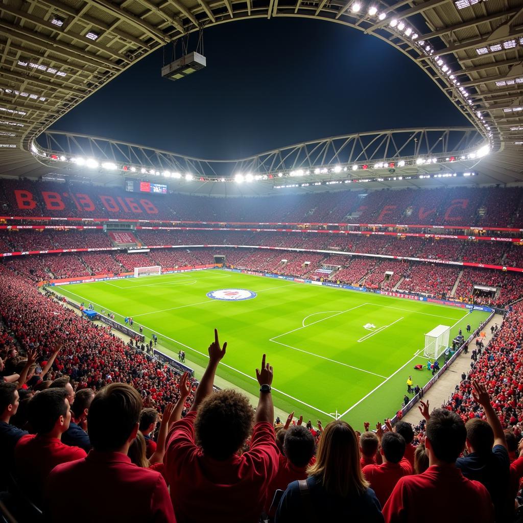 Bayer Leverkusen Fans in der BayArena während eines Spiels gegen Atlético Madrid