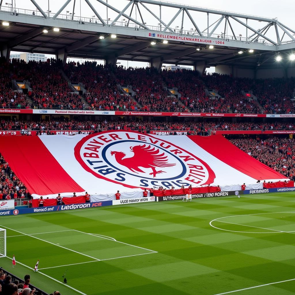 Choreographie im Bayer Leverkusen Auswärtsblock