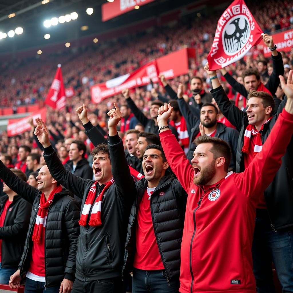 Fans von Bayer Leverkusen im Auswärtsblock