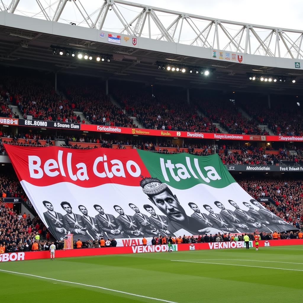 Bayer Leverkusen Banner mit Bella Ciao Text