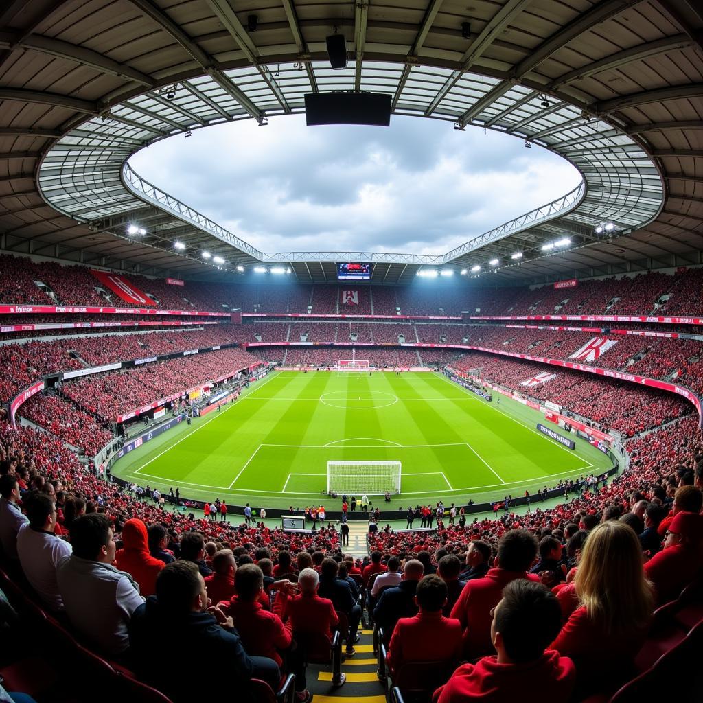 Fans von Bayer Leverkusen und Bayern München im Stadion