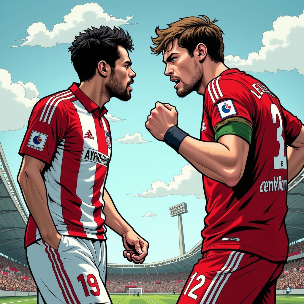 Bayer Leverkusen und Bayern München Comic Szene Rivalität