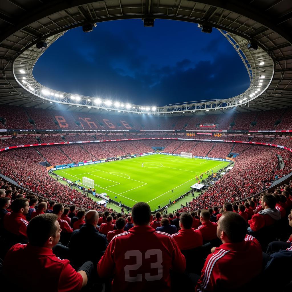 Fans von Bayer Leverkusen und Bayern München im Stadion