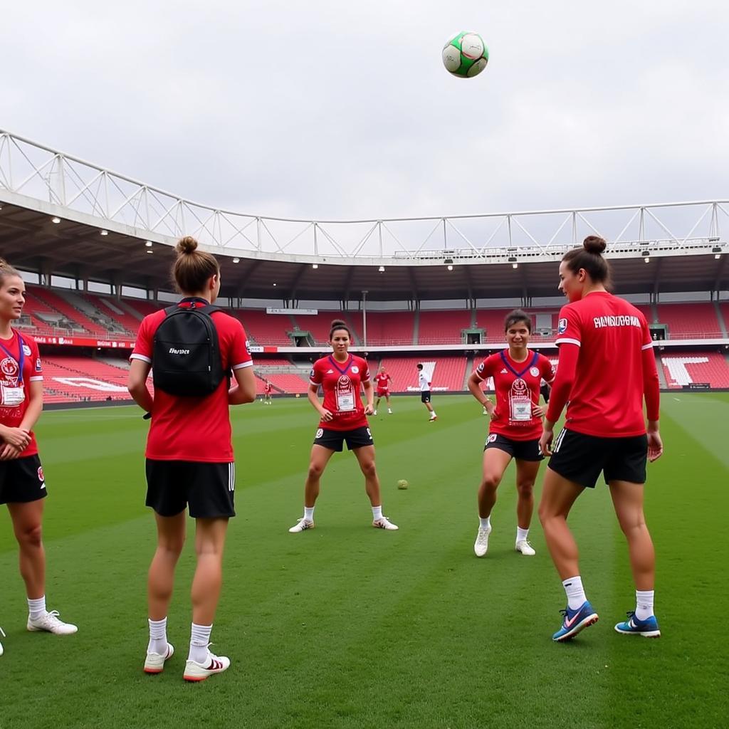 Bayer Leverkusen Damen trainieren intensiv für das Spiel gegen Freiburg in der BayArena am 25. August.