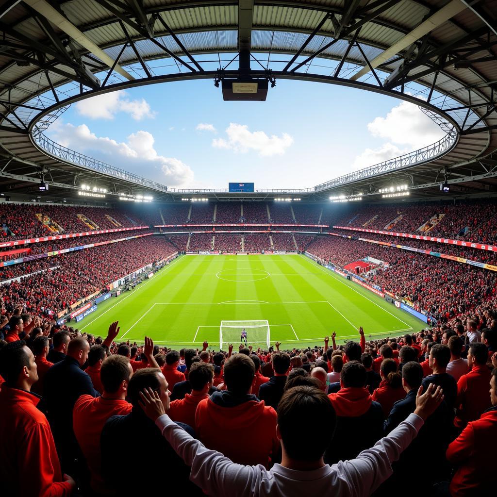 Fans von Bayer Leverkusen und Dortmund im Stadion