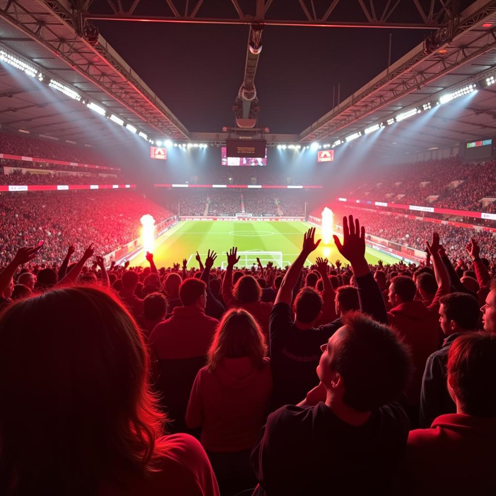 Bayer Leverkusen Fans auf Facebook feiern ein Tor