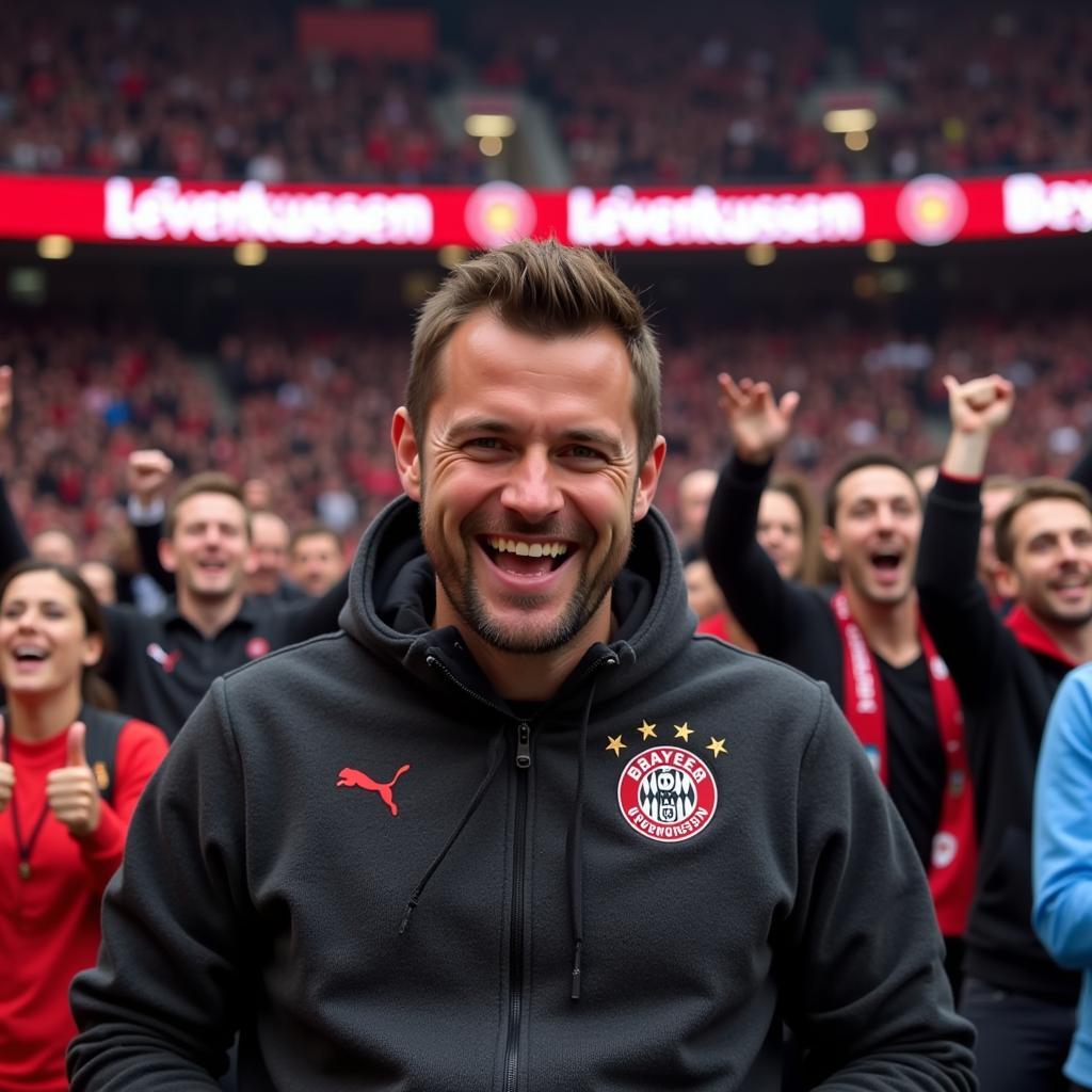 Bayer Leverkusen Fan mit Pullover