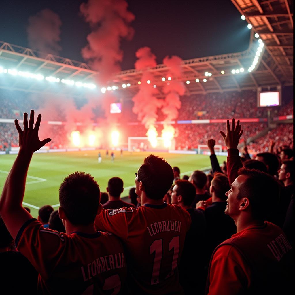 Jubelnde Bayer Leverkusen Fans 1997