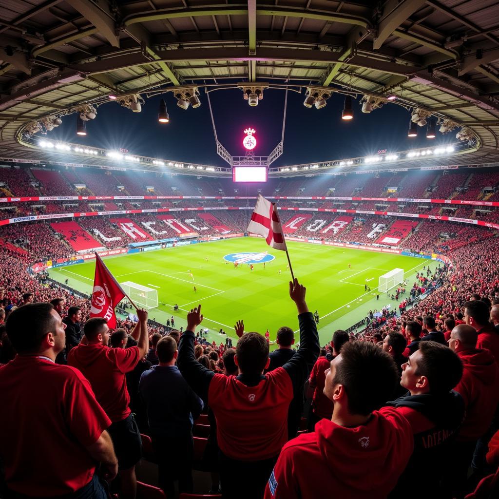 Fans von Bayer Leverkusen auf der Tribüne