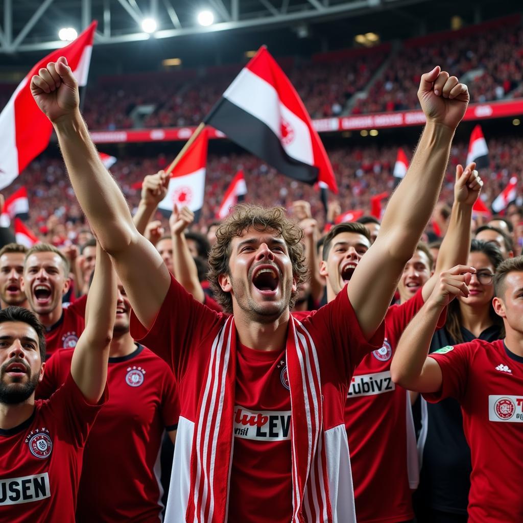 Jubelnde Bayer Leverkusen Fans