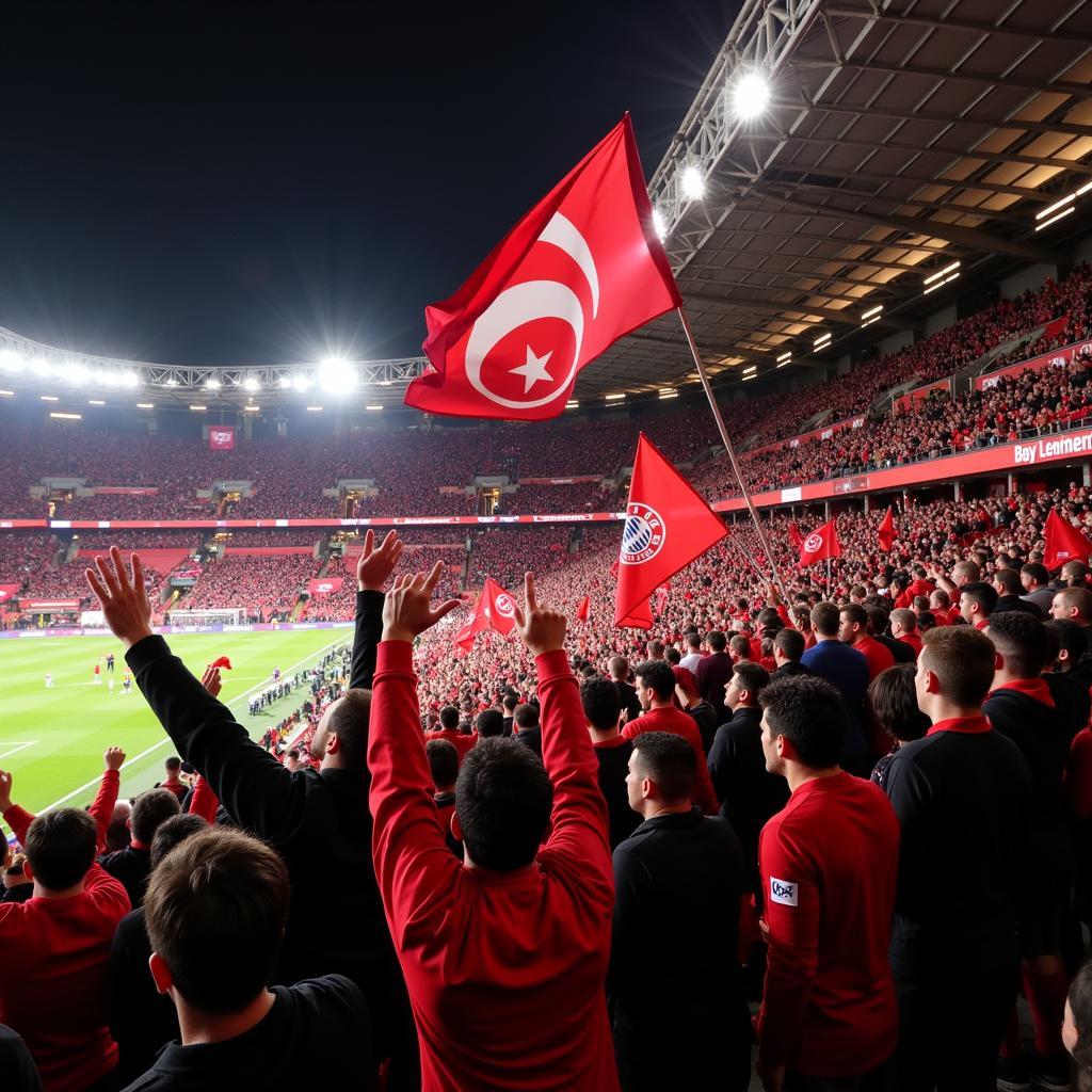 Leidenschaftliche Fans von Bayer Leverkusen im Stadion