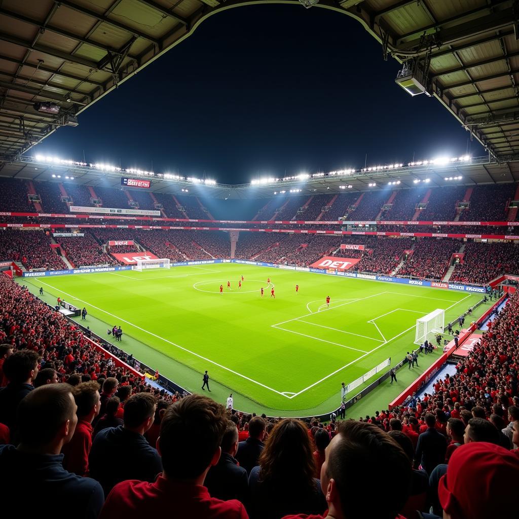 Jubelnde Bayer Leverkusen Fans in der BayArena