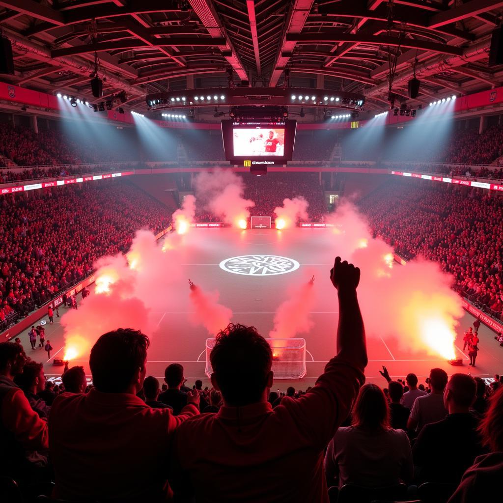 Bayer Leverkusen Fans in der BayArena: Stimmungsvolle Atmosphäre mit erlaubten Fanartikeln