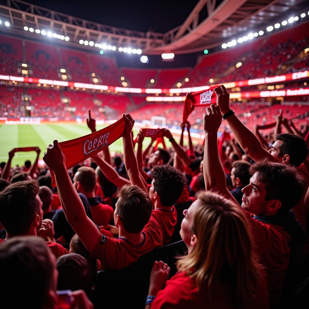 Bayer Leverkusen Fans feuern ihr Team in der Champions League an