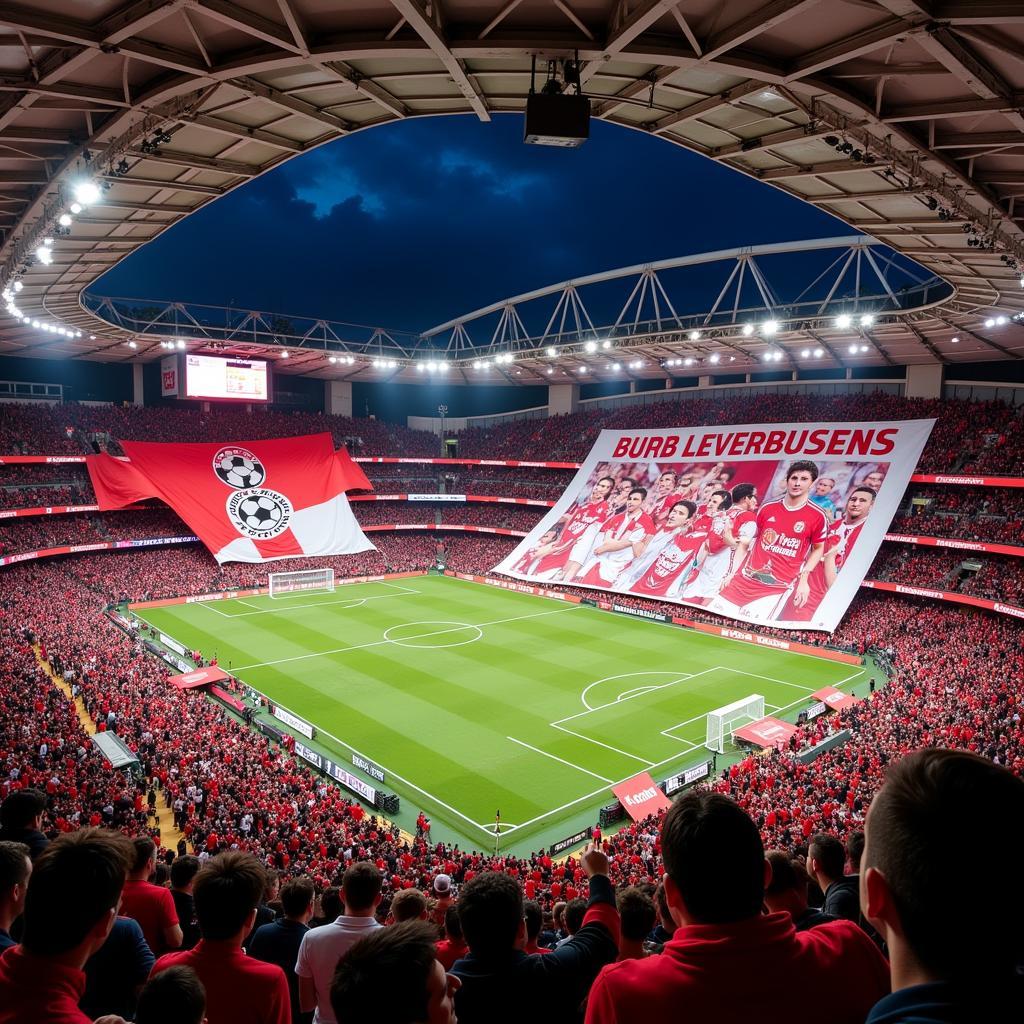 Beeindruckende Choreografie der Bayer Leverkusen Fans auf der Nordkurve