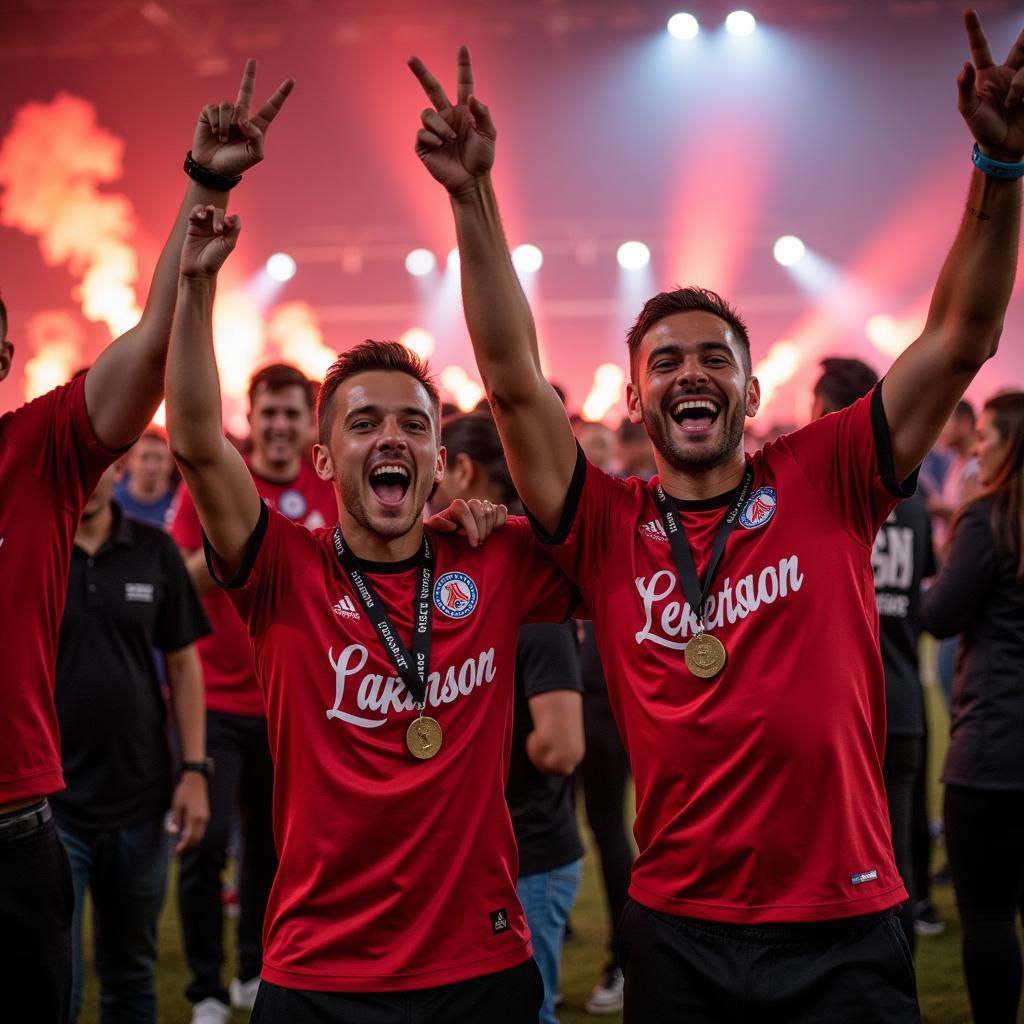 Bayer Leverkusen Fans feiern den Sieg