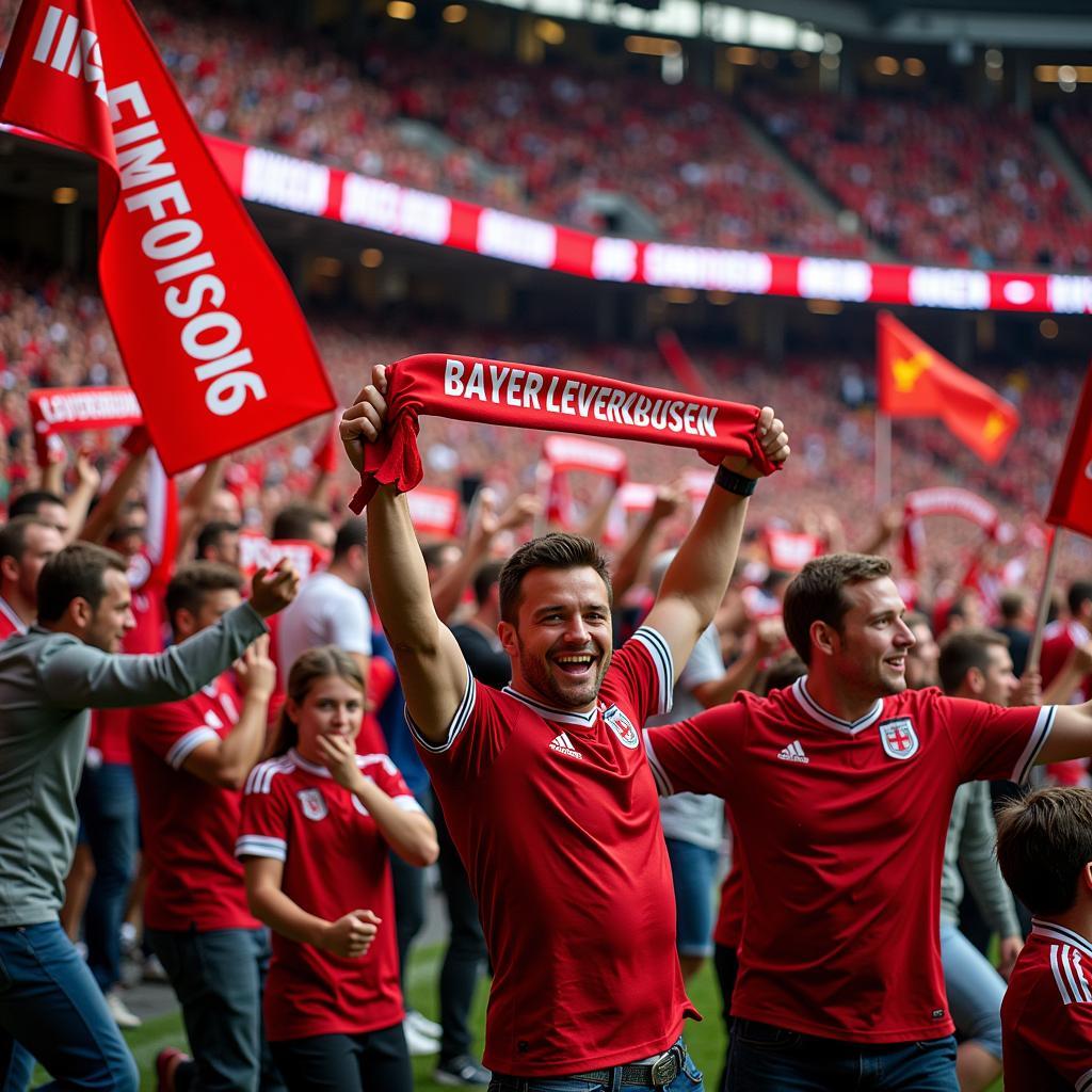 Jubelnde Bayer Leverkusen Fans nach einem DFB Pokal Sieg