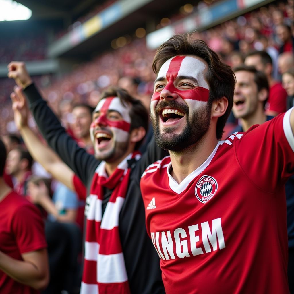 Bayer Leverkusen Fans feiern ein Tor