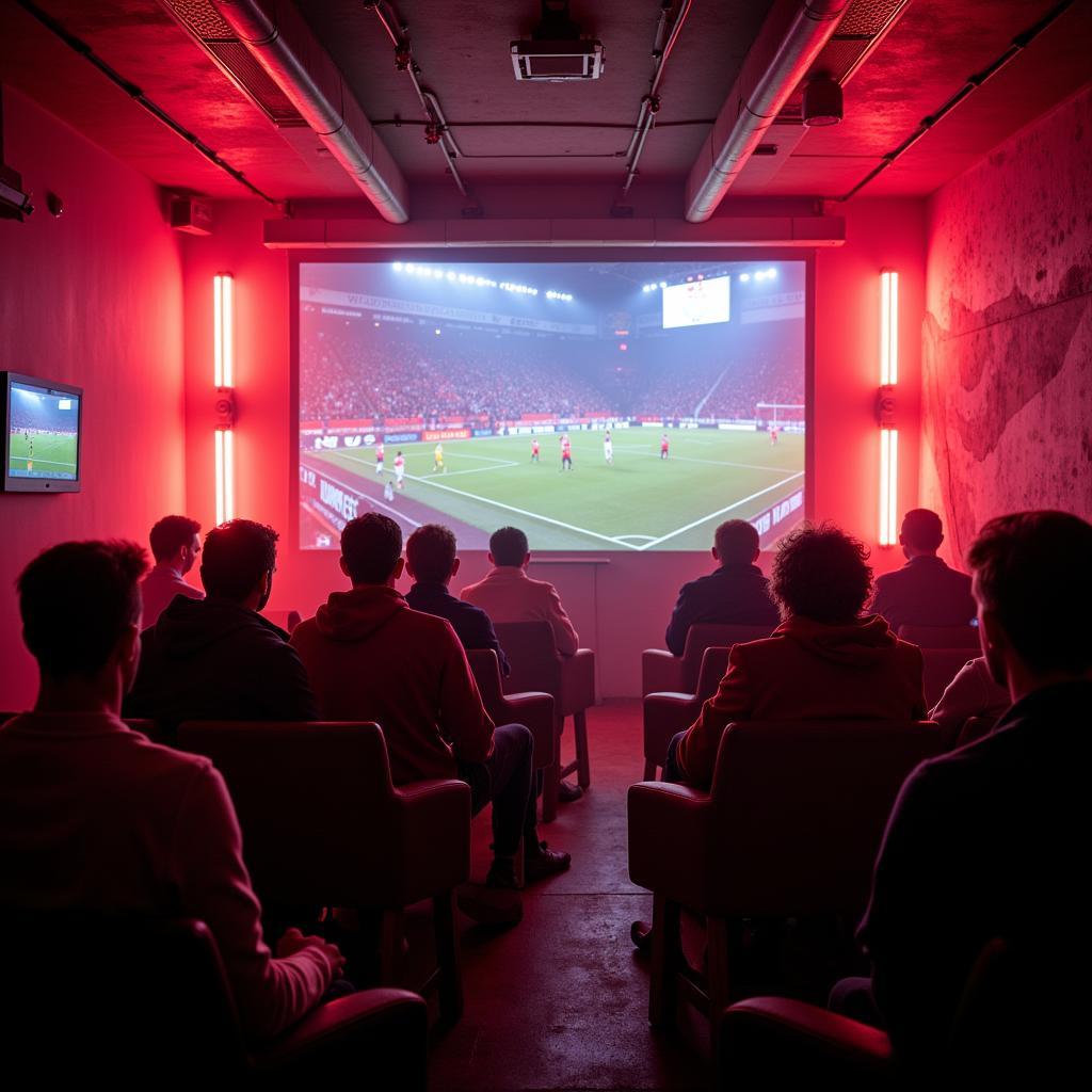 Bayer Leverkusen Fans schauen gemeinsam Fußball