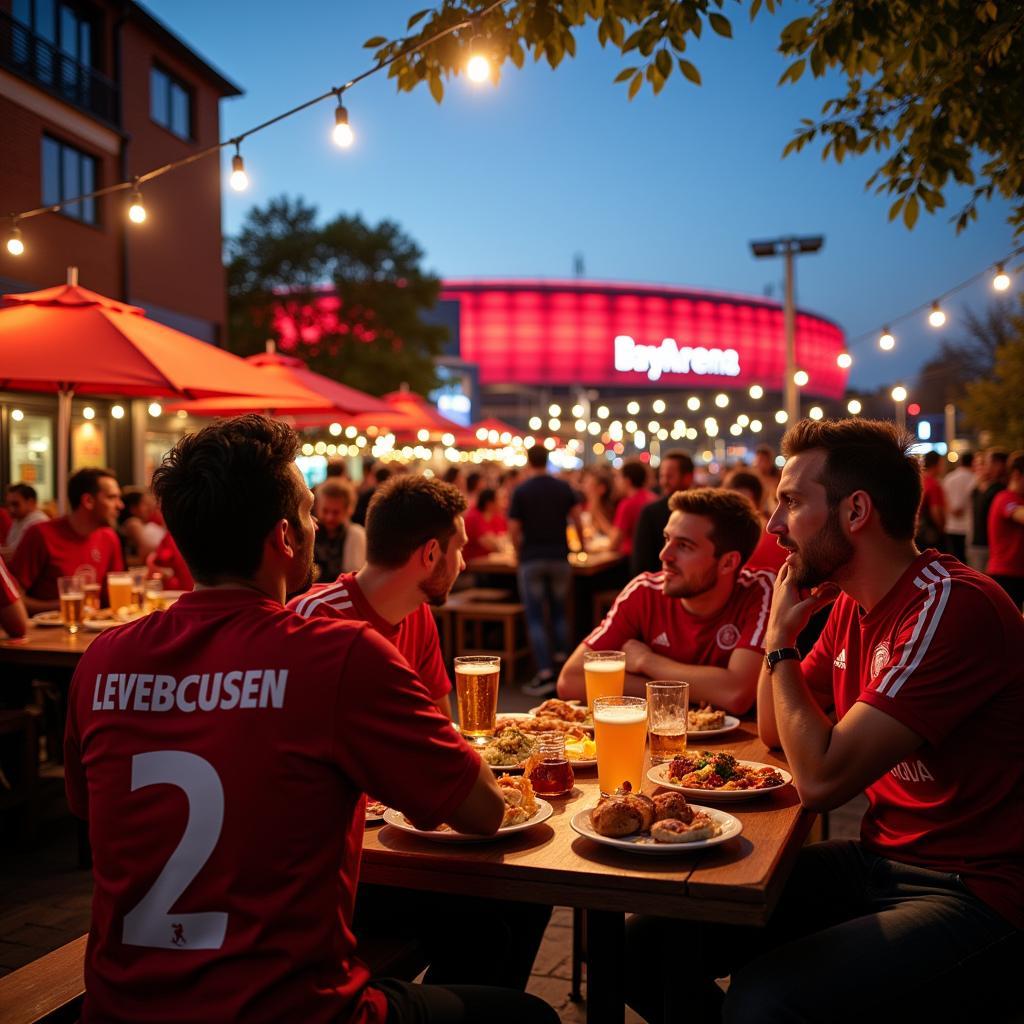 Bayer Leverkusen Fans feiern im Bahnstadt Biergarten