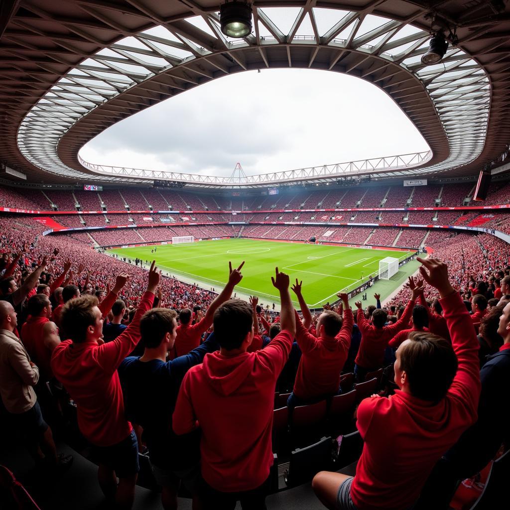 Bayer Leverkusen Fans feiern ein Tor in der BayArena