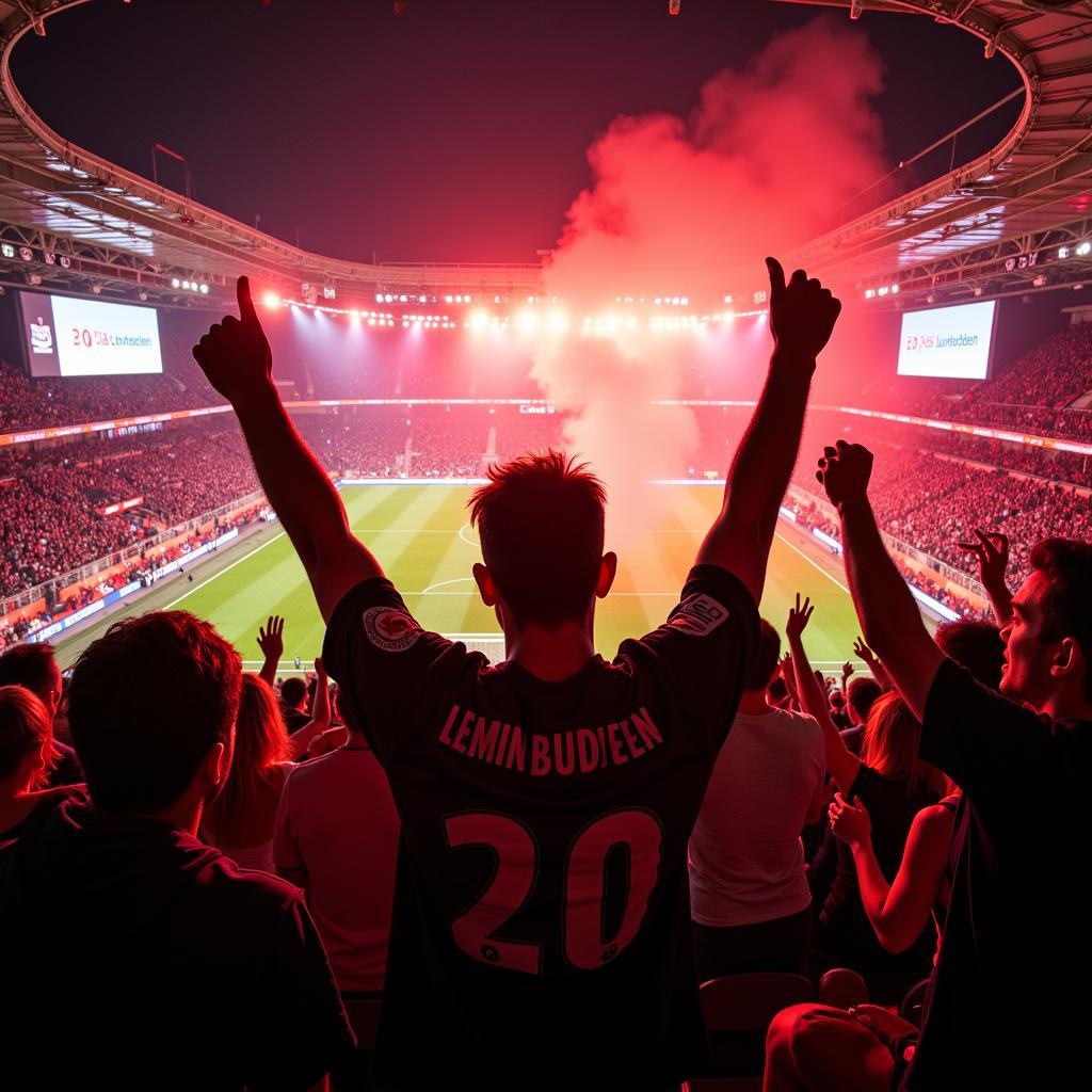 Jubelnde Fans von Bayer Leverkusen