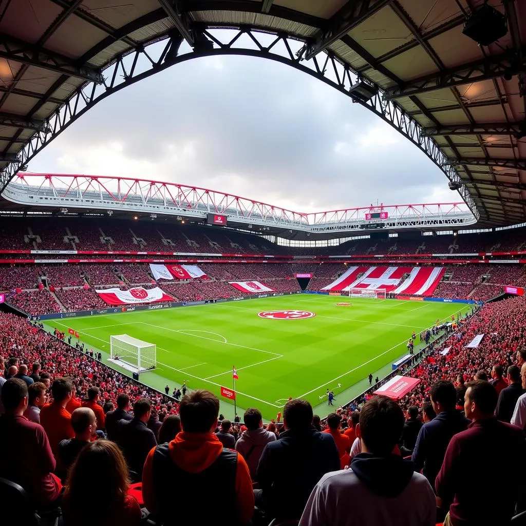 Fans von Bayer Leverkusen jubeln in der BayArena