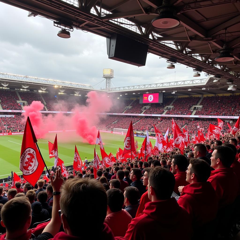 Die Fans von Bayer Leverkusen sorgen für Stimmung in der Nordkurve der BayArena