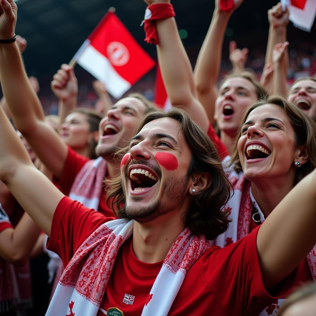 Jubelnde Bayer Leverkusen Fans im Mayhof