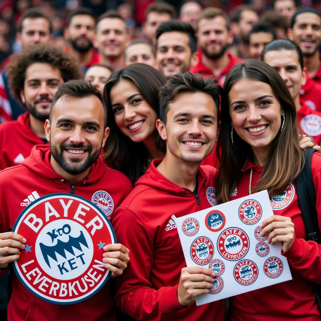 Stolze Fans präsentieren ihre Bayer Leverkusen Aufkleber