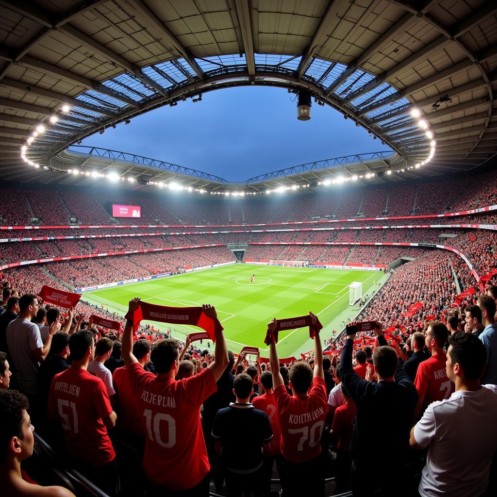 Bayer Leverkusen Fans mit Schal